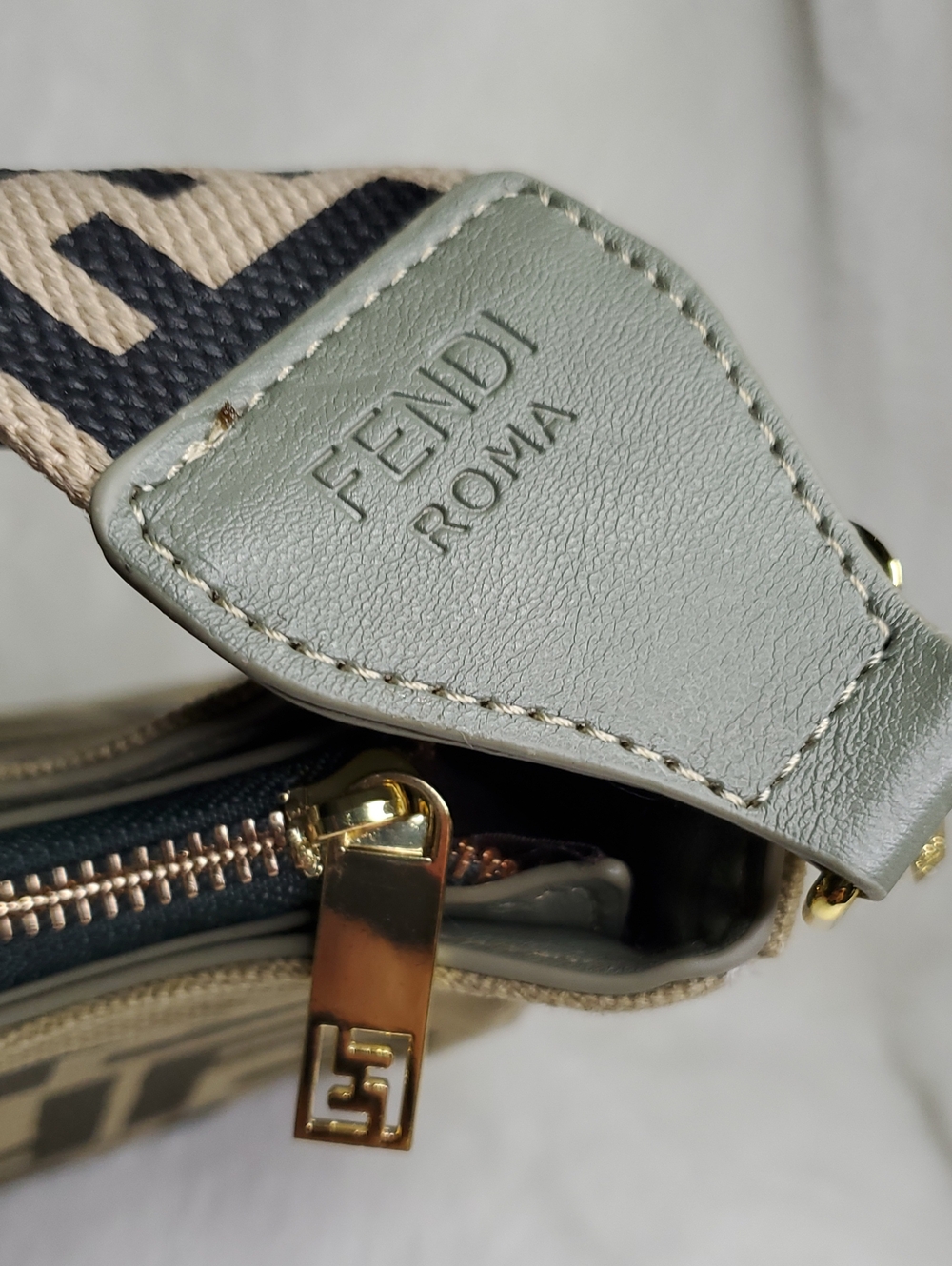 Beige & Brown Monogram Canvas Messenger Bag with Gray Strap - Picture 16 of 16
